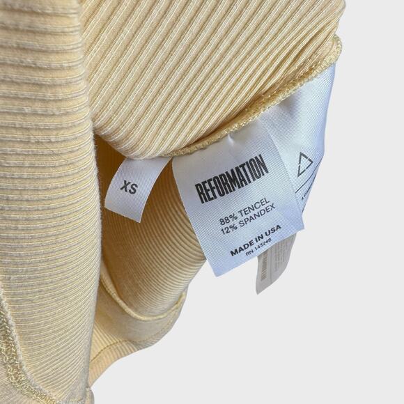 Reformation Ria XS Yellow Ribbed Racerback Mini Dress | Trendy Bodycon Core - Picture 4 of 7